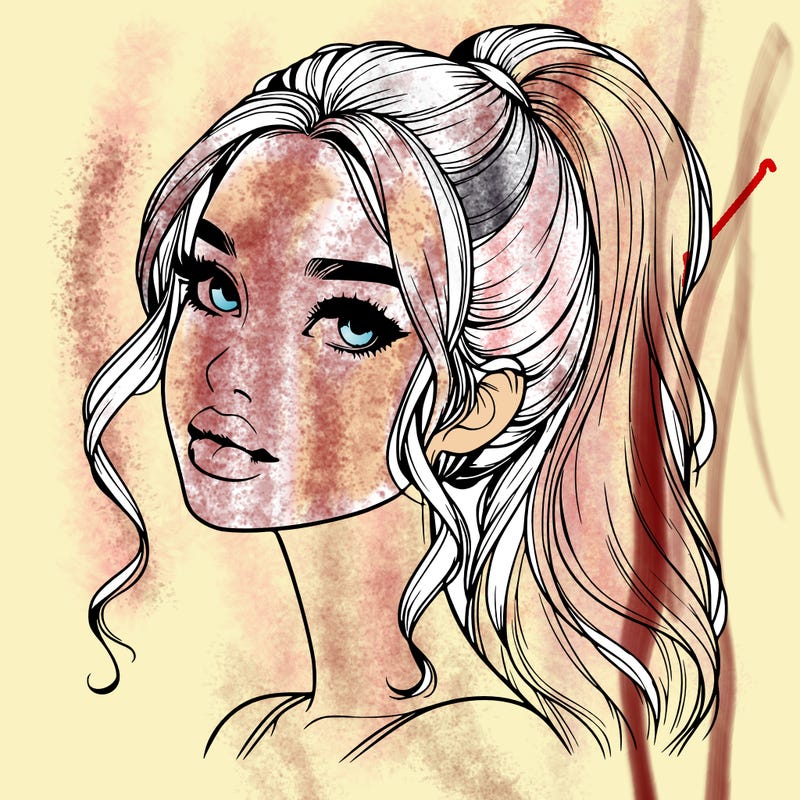 realistic girl with a ponytail on her hair and lips