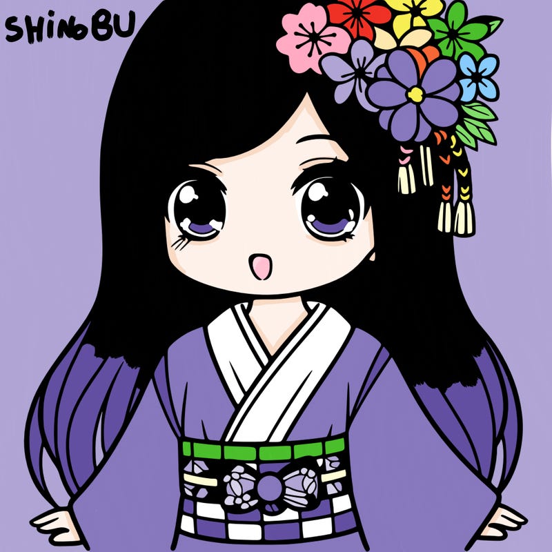 girl with long hair and kimono