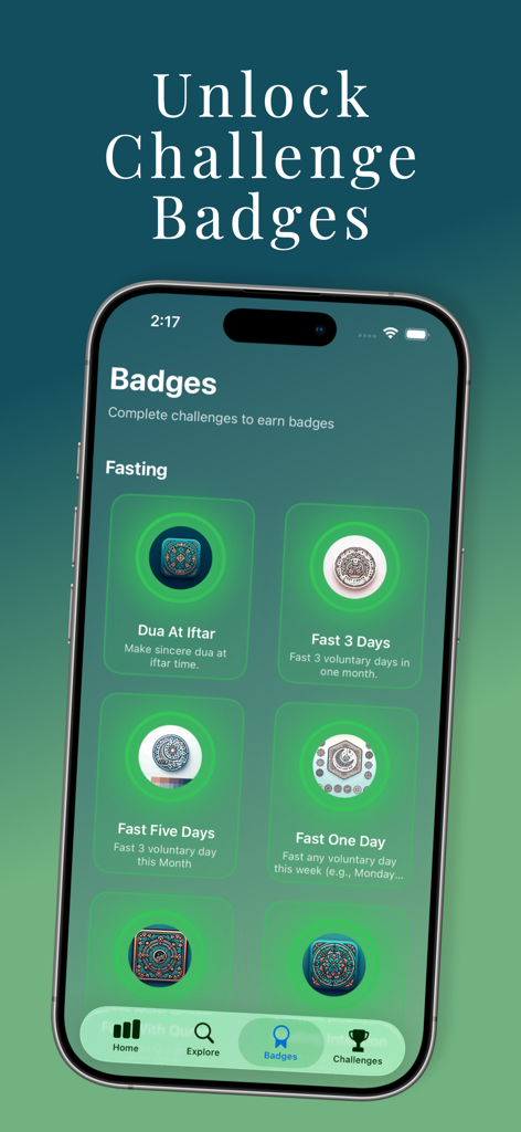 Niyyah Journey - Niyyah Journey app screen displaying unlockable achievement badges for fasting challenges