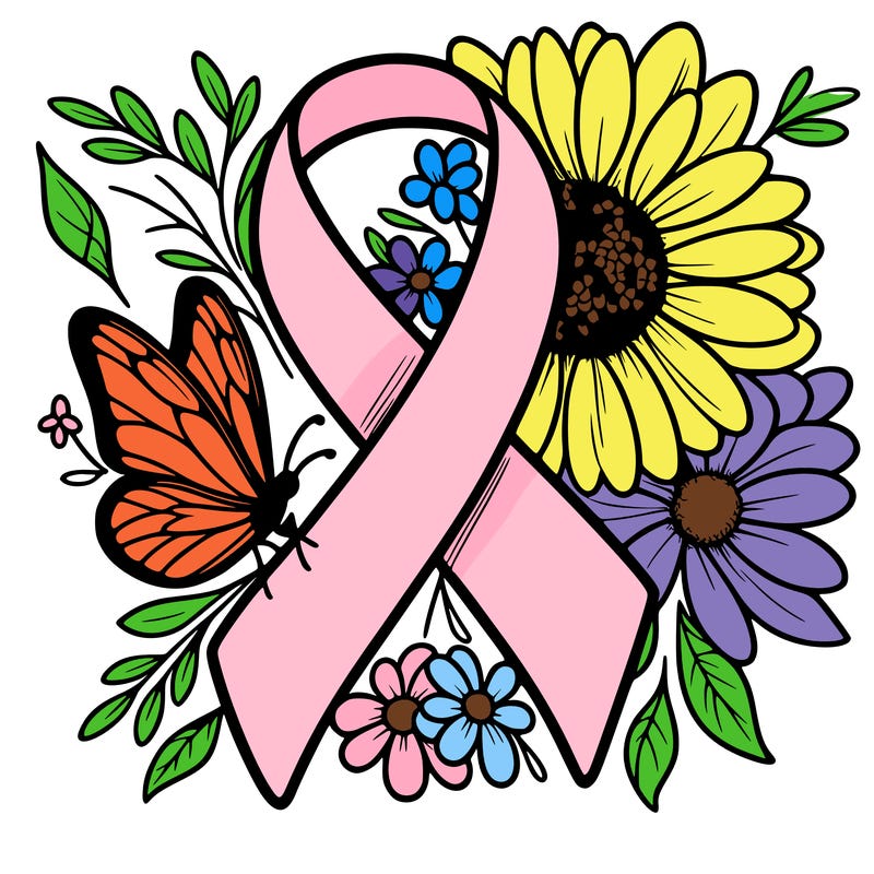 cancer awareness symbol with flowers and butterflies