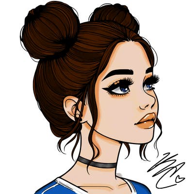 realistic girl with buns on the top of her head