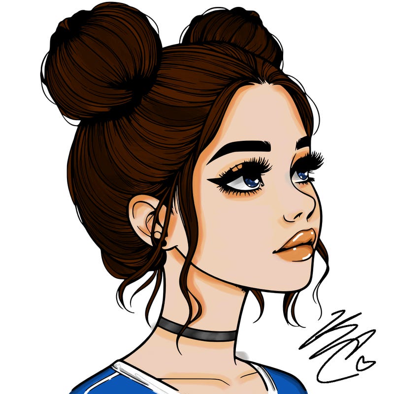 realistic girl with buns on the top of her head
