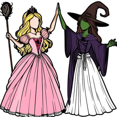 detailed realistic split of a princess and a witch