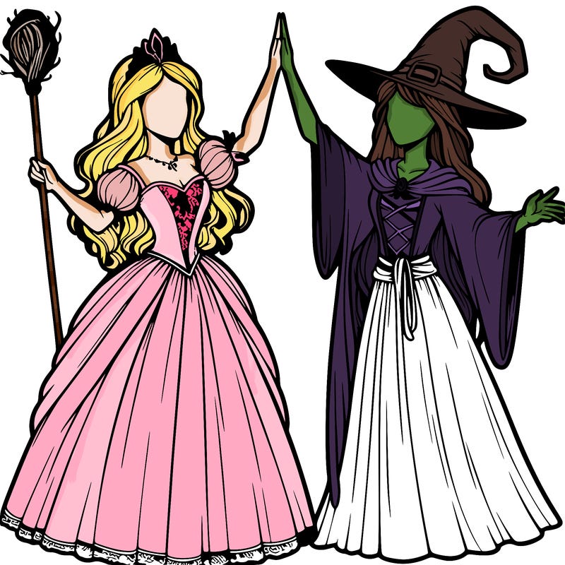 detailed realistic split of a princess and a witch
