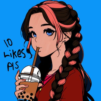 realistic girl with braided hair drinking boba