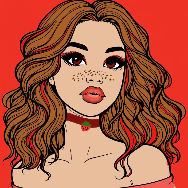 realistic girl with wavy hair and lips
