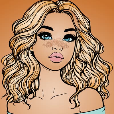 realistic girl with wavy hair and lips