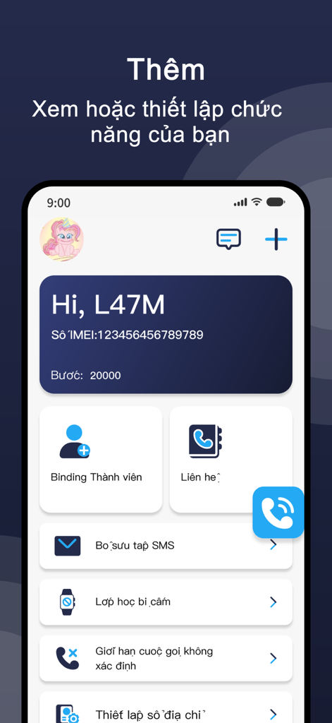 KIDCARE VN - Interface of the KIDCARE VN app showing dashboard settings for child smartwatch management