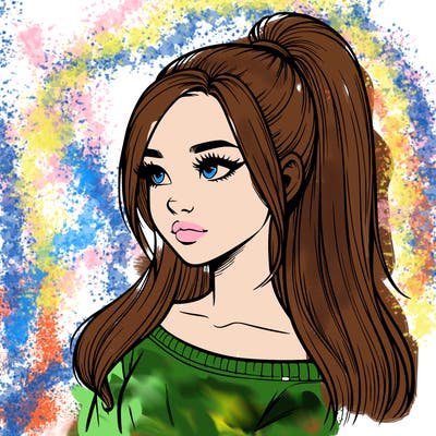 realistic girl with a high ponytail