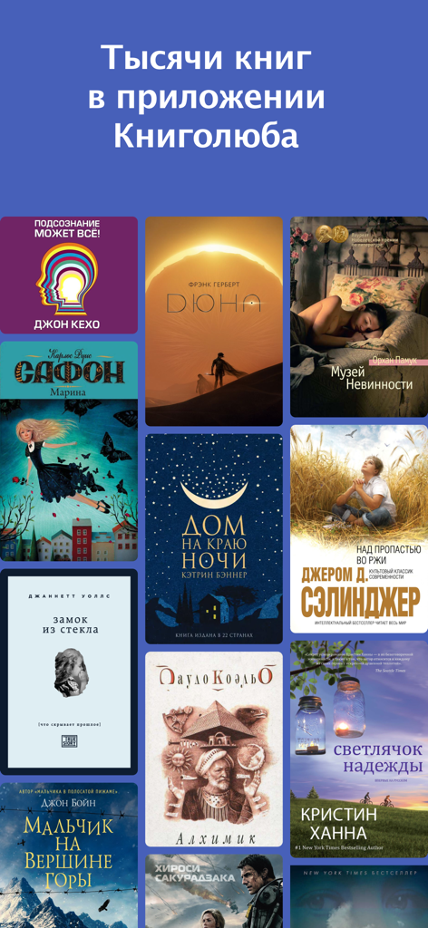 Книголюб - Кни고люб 모바일 앱 라이브러리에 표시된 러시아어 도서 표지 컬렉션