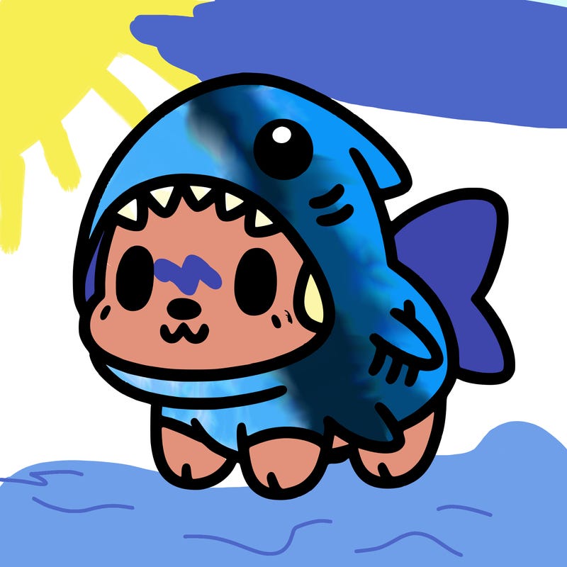 cute dog wearing a shark costume