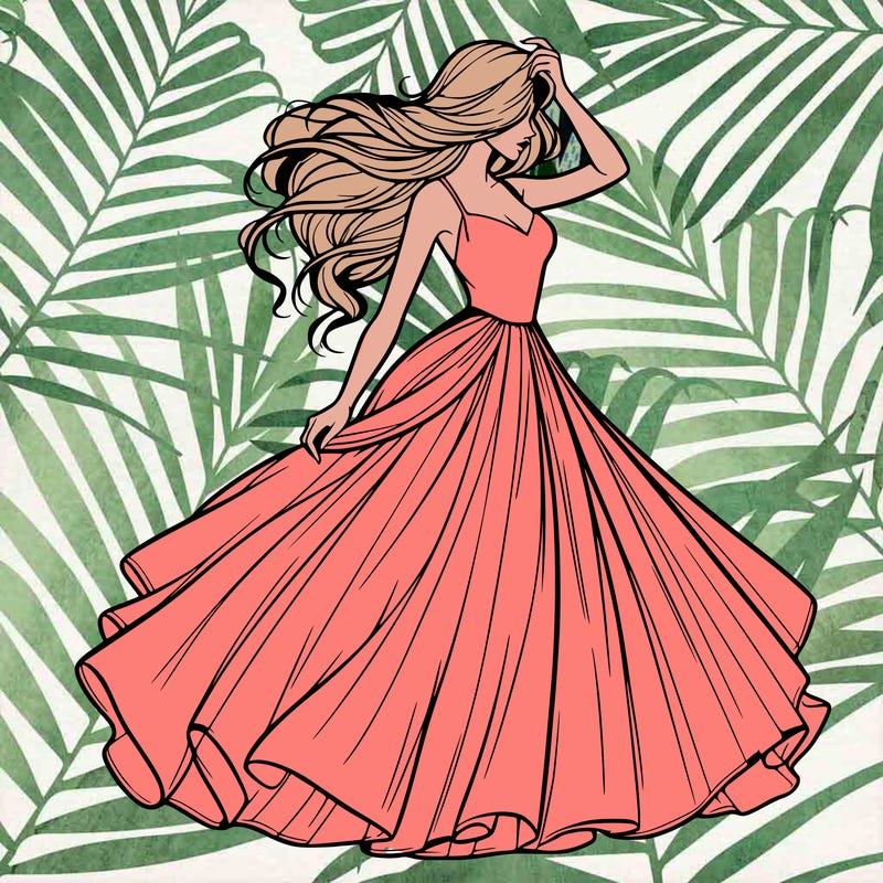 realistic woman with dress flowing in the wind