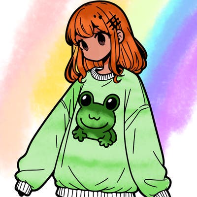 girl wearing frogging sweatshirt