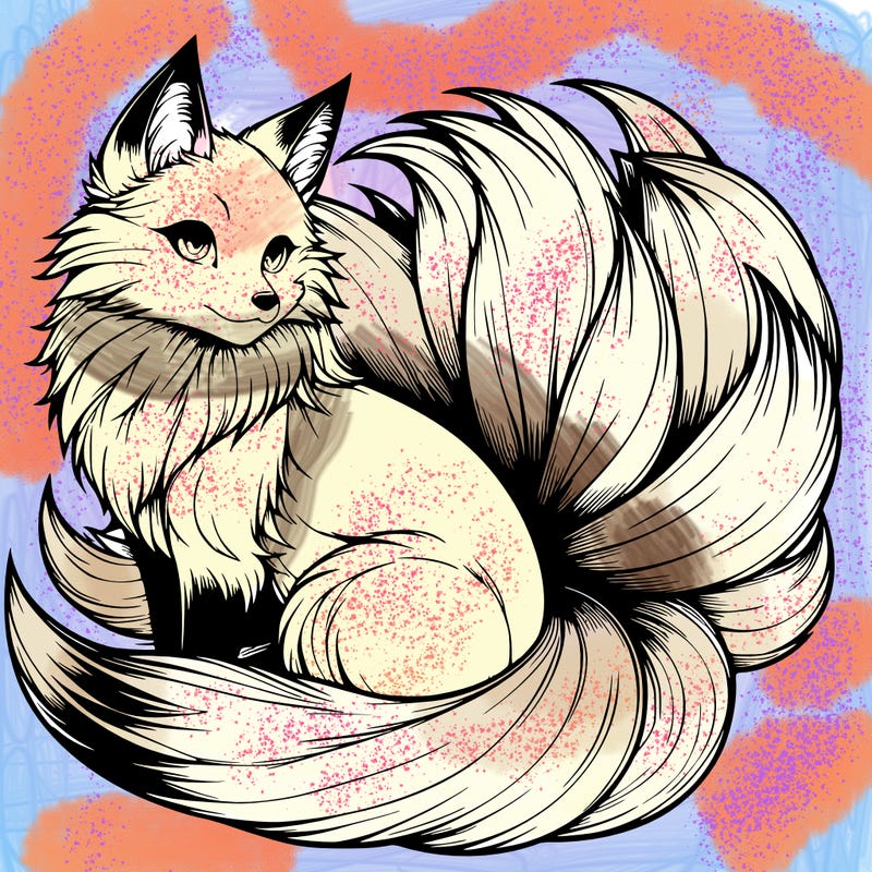 realistic detailed 9 tailed anime fox