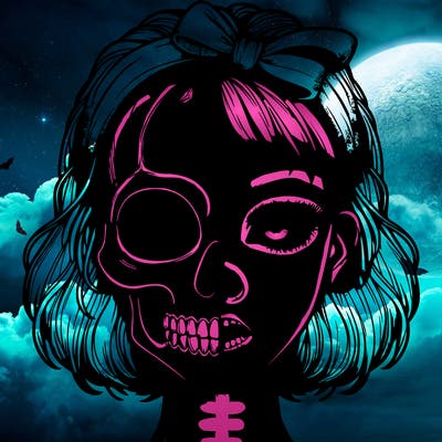 realistic girl with half skull mask