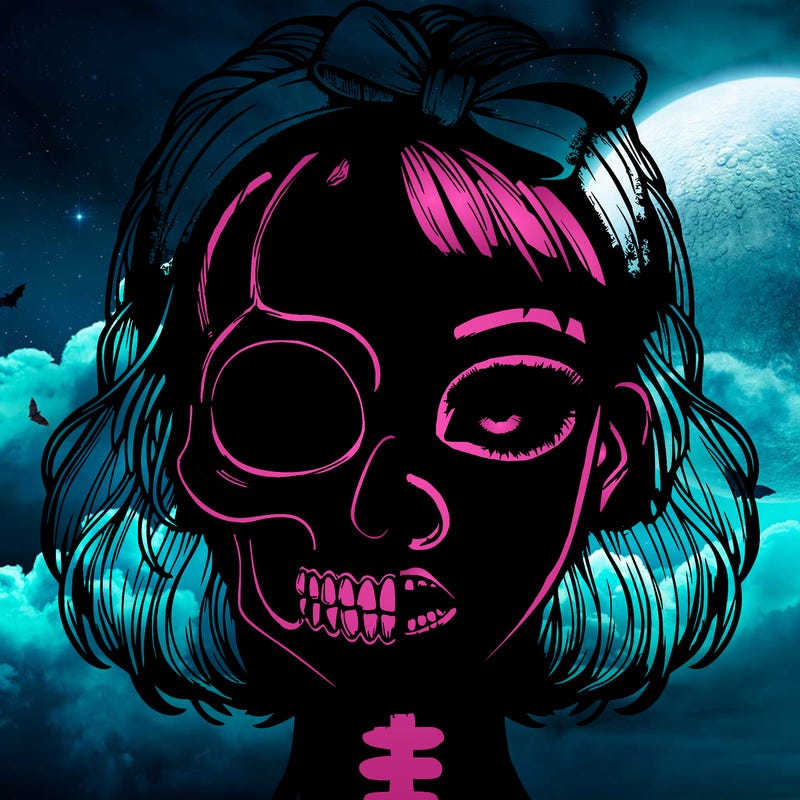 realistic girl with half skull mask