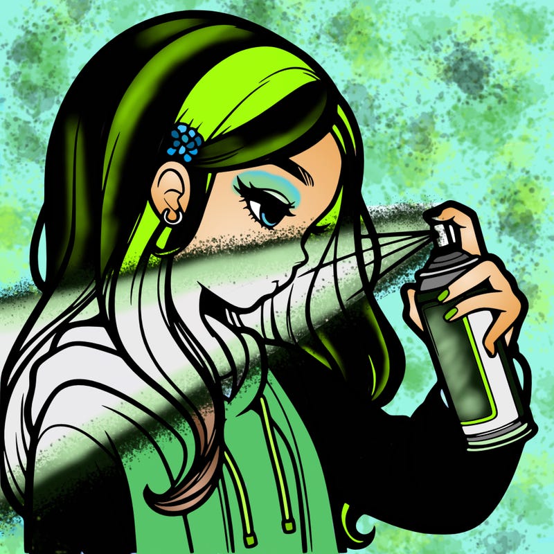 a realistic girl spray painting