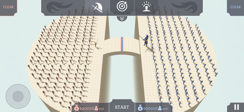 Fun Ragdoll Battle Simulator - Red and blue armies facing each other across a bridge in a battle simulation