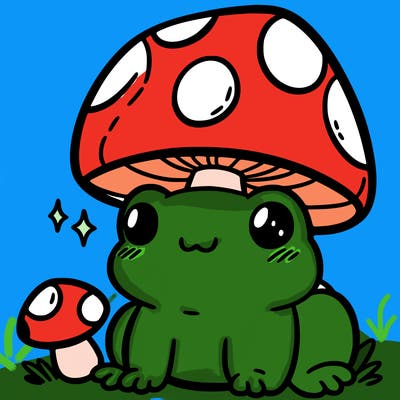 a cute frog with a mushroom hat