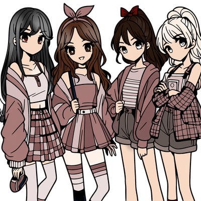 teen manga girls group of 4