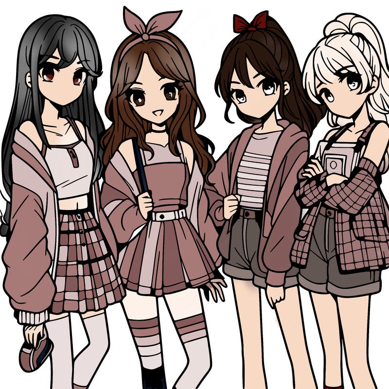 teen manga girls group of 4