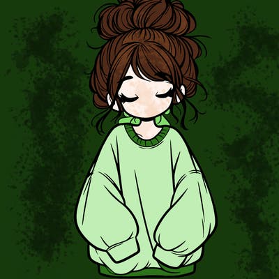 girl with baggy sweatshirt and messy bun