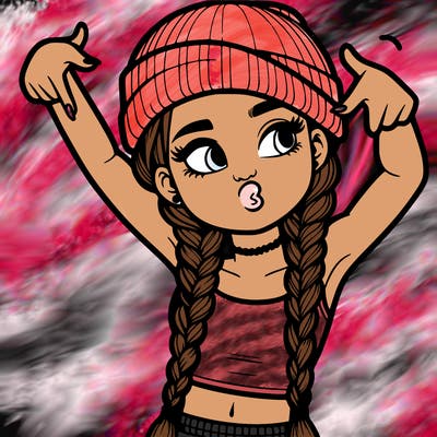 realistic teenage girl with braids and a beanie and crop top doing 🫶🏼