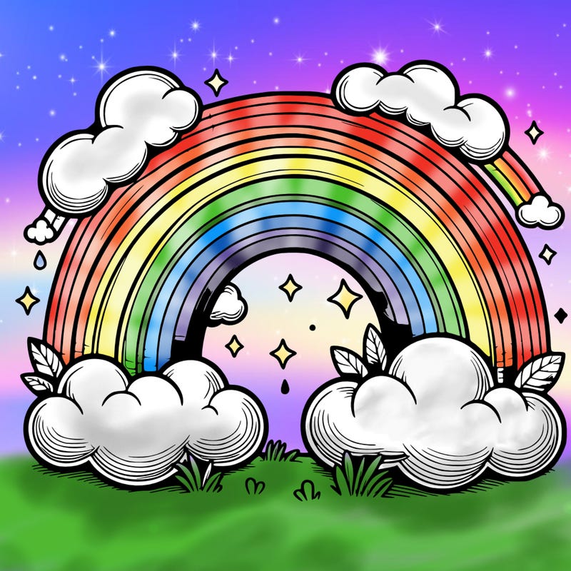 realistic rainbow and clouds
