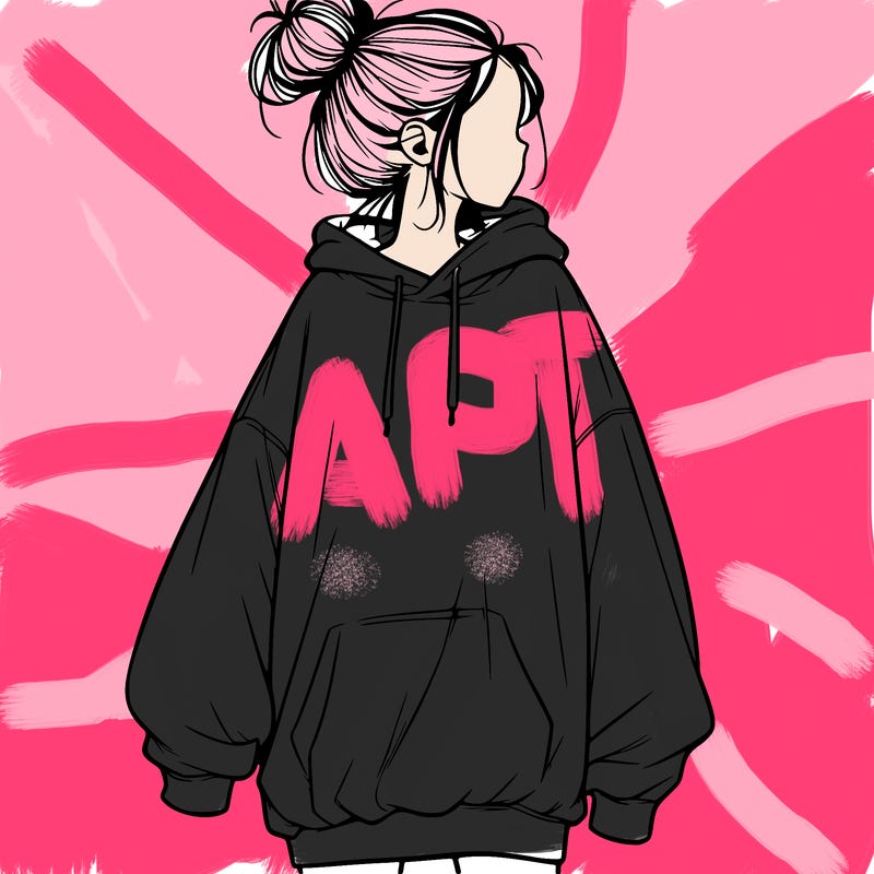 realistic girl with a oversized sweatshirt on and a bun