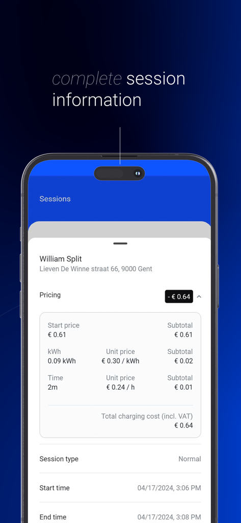 Mobiflow: mobility in 1 app - Detailed EV charging session information in the Mobiflow mobile app