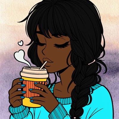 realistic girl drinking coffee