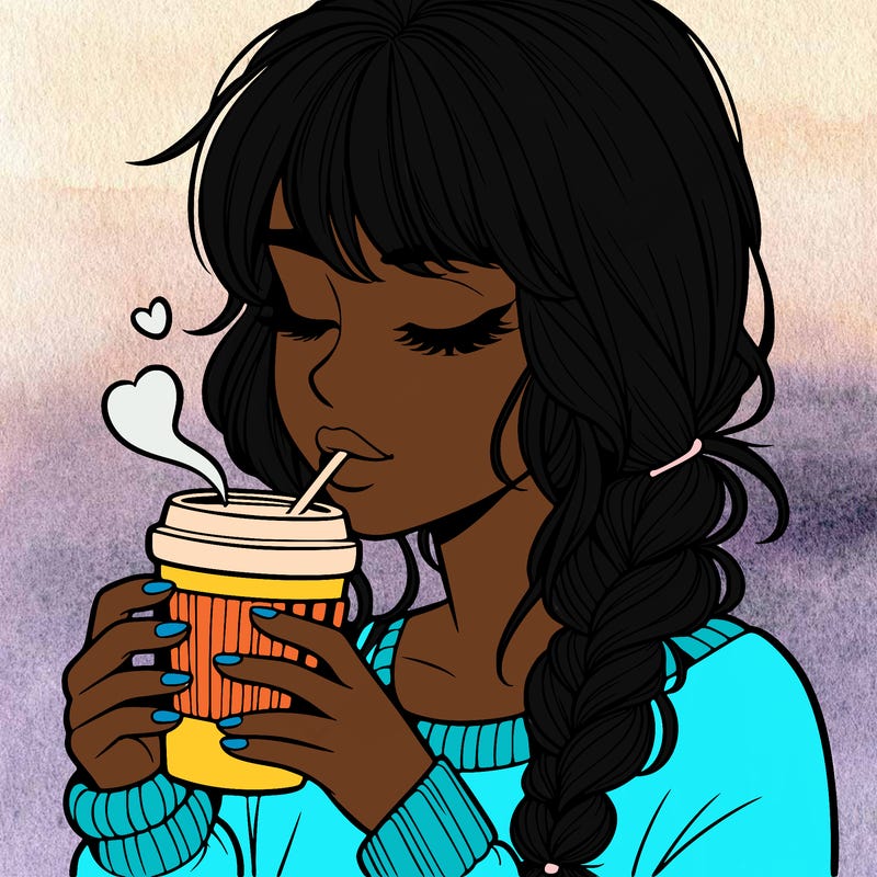 realistic girl drinking coffee