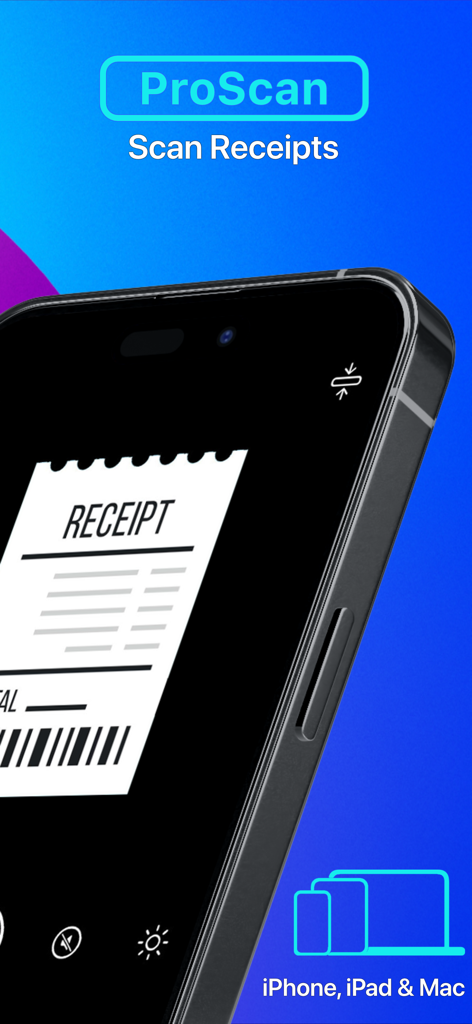 Expenses for Business - Smartphone-Bildschirm mit der ProScan-Belegscanfunktion für Geschäftsausgaben