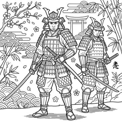 Journey to feudal Japan with this magnificent Samurai Warriors coloring page, perfectly crafted for seniors. Its clear lines and engaging details promise a relaxing and rewarding artistic experience.