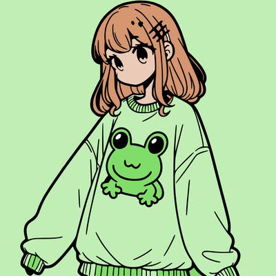 girl wearing frogging sweatshirt