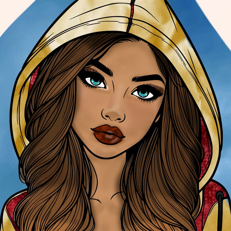 realistic beautiful girl with a hood on