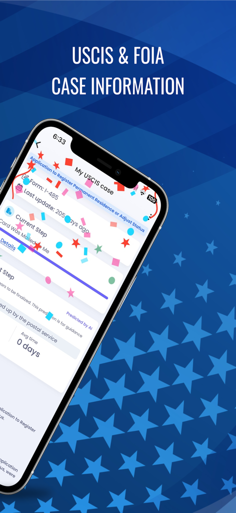 MigraConnect 앱 인터페이스, 영주권 신청에 대한 USCIS 및 FOIA 사례 정보 표시
