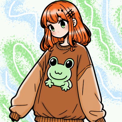 girl wearing frogging sweatshirt