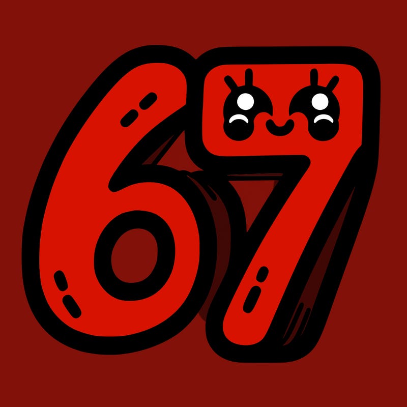 the numbers 67
