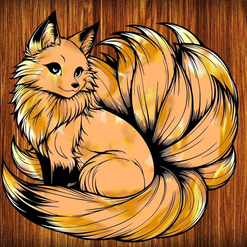 realistic detailed 9 tailed anime fox