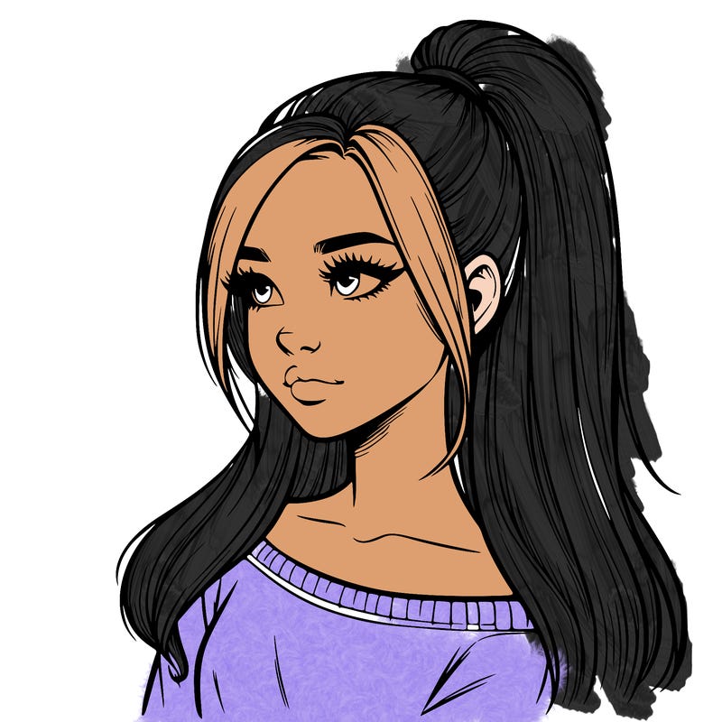 realistic girl with a high ponytail