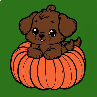 cute little puppy in a pumpkin