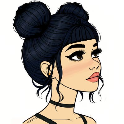 realistic girl with buns on the top of her head