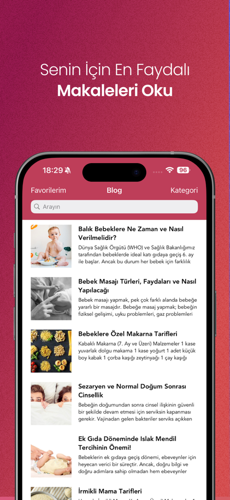 A list of educational articles for parents in the Happy Kids app blog screen