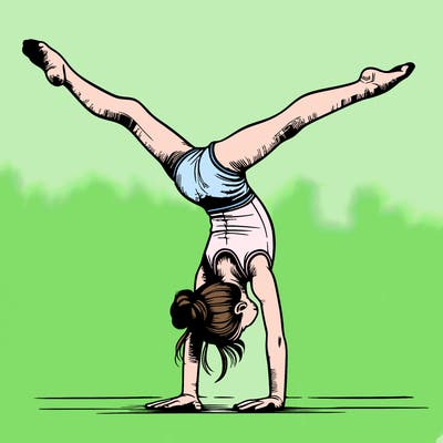 realistic gymnastic hand stand girl in four splits
