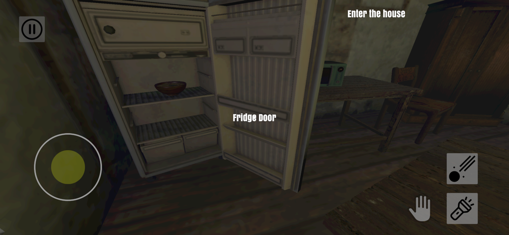 Escape Room : Keep Awake - First-person gameplay of Escape Room Keep Awake showing an open refrigerator in a dark kitchen.