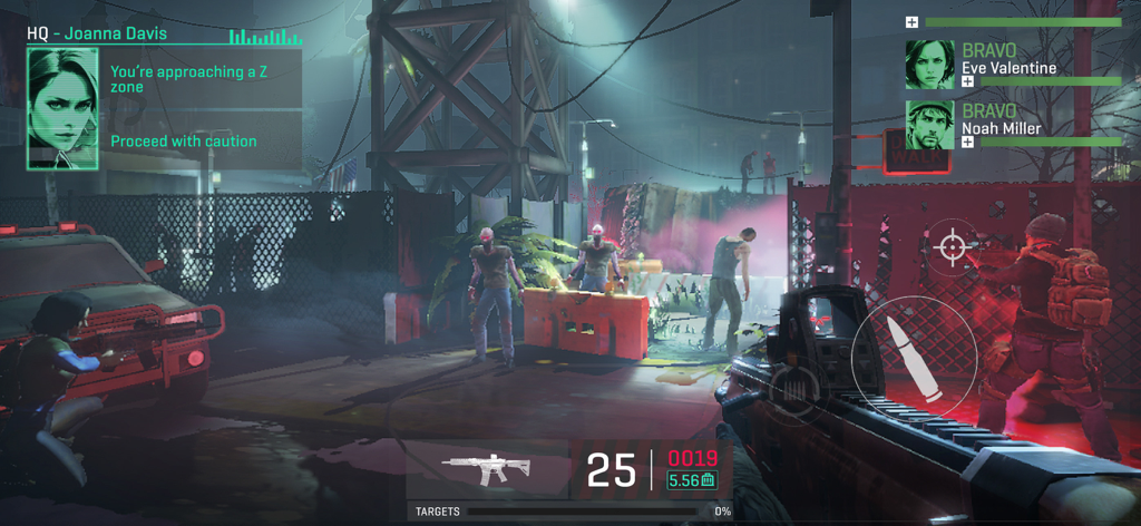 Misión de asalto en primera persona en Zombie Hunter II con zombis y ruinas urbanas