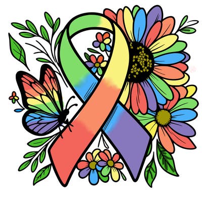 cancer awareness symbol with flowers and butterflies