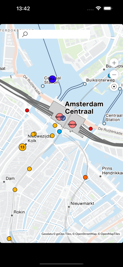 Railway Radar - Train Tracker - Live train tracking radar map showing real time railway traffic at Amsterdam Centraal