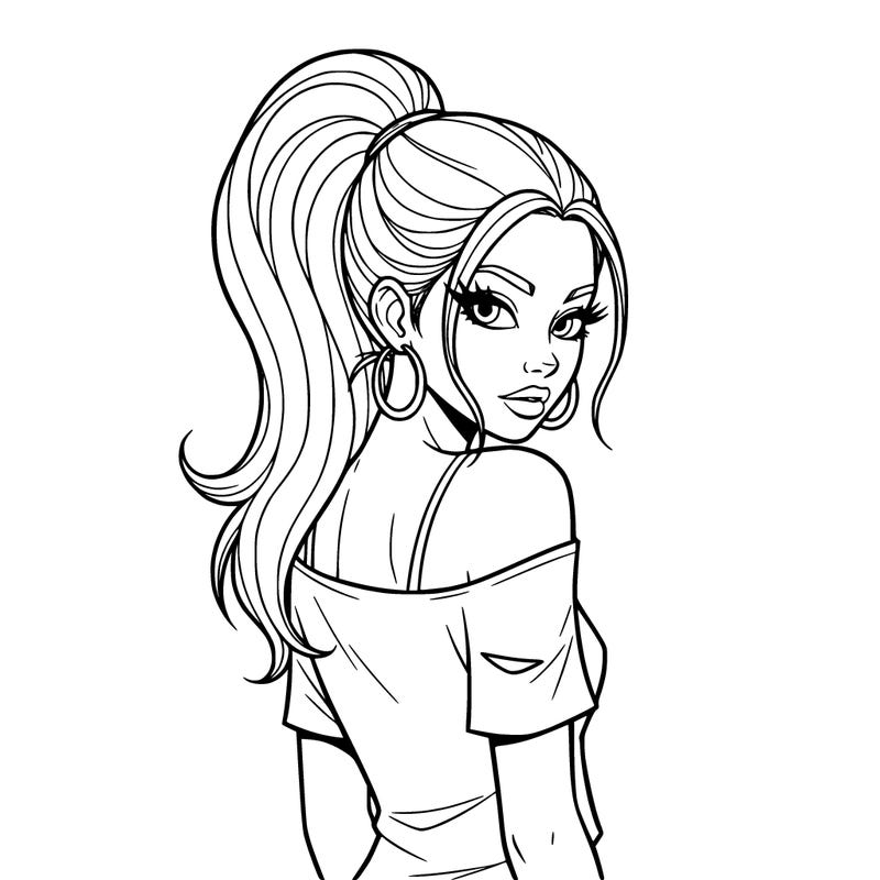 beautiful girl really thick long lashe’s that good over her head pony with front peices out his n hair ripped shirt hooped earings